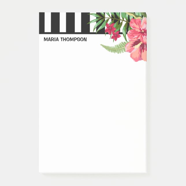 Post-it® Blancs Et Noirs Et Fleurs Roses Post-it N (Devant)