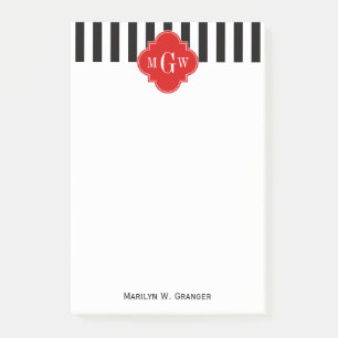 Post-it® Blancs Noir Rouge Quatrefoil 3 Monogramme