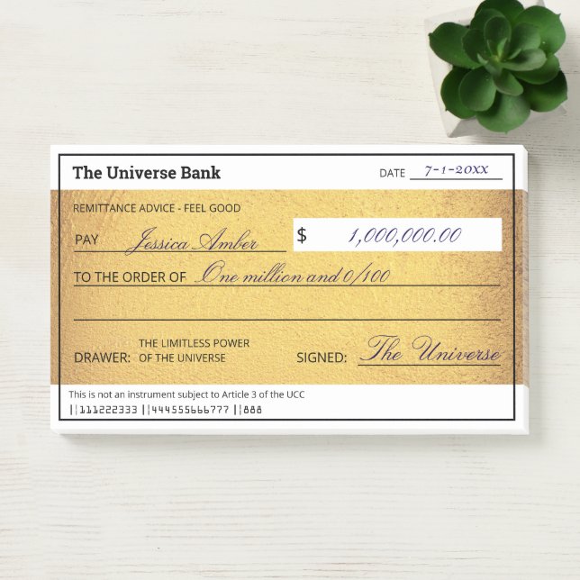 Post-it® Blank Check Gold Law of Attraction Abundance (Bureau)