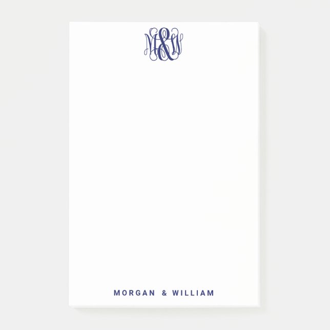 Post-it® Bleu 3 Monogramme de vigne initiale Script Monogra (Devant)
