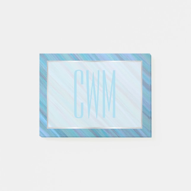 Post-it® Bleu calme Abstrait | Cool Turquoise Aqua Monogram (Devant)