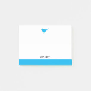 Post-it® Bleu ciel clair Oiseau et bordure en blanc avec no