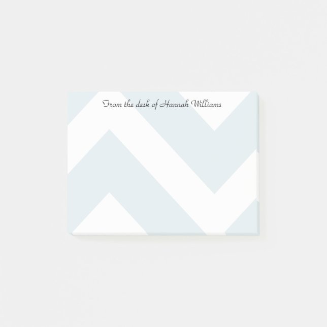 Post-it® Bleu de glace Chevron rayures avec nom personnalis (Devant)