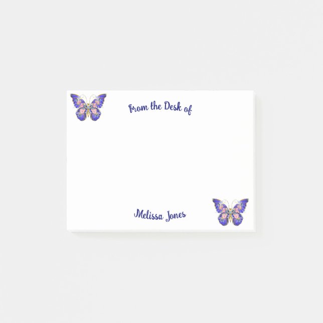 Post-it® Bleu rose rose or papillon Nom floral (Devant)