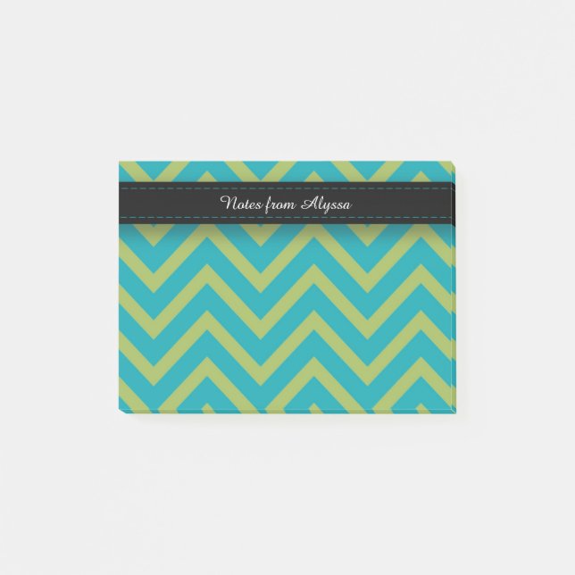 Post-it® Bleu / sarcelle et chevron vert (Devant)