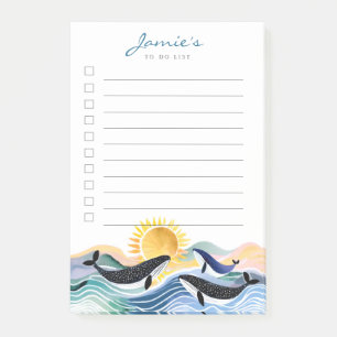 Post-it® Bleu Waves & Happy Whales Notes postales personnal