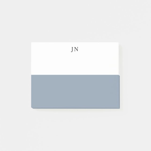 Post-it® Bloc de couleur blanc gris bleu monogramme (Devant)