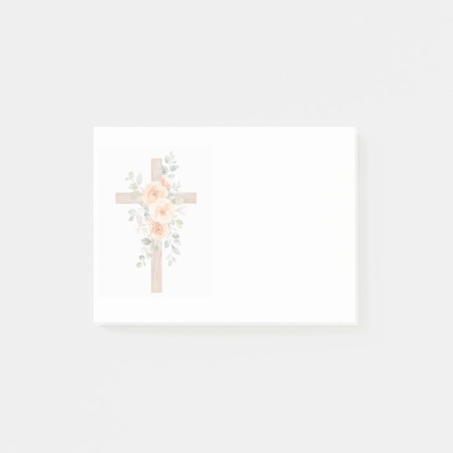 Post-it® Bloc-notes Croix de foi chrétienne avec fleurs ora (Devant)