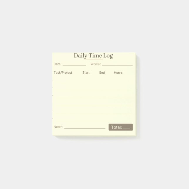 Post-it® Bloc-notes de journal de temps de travail – Suivi  (Devant)