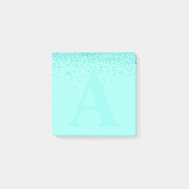 Post-it® Bloc-notes monogramme de Parties scintillant Aqua  (Devant)