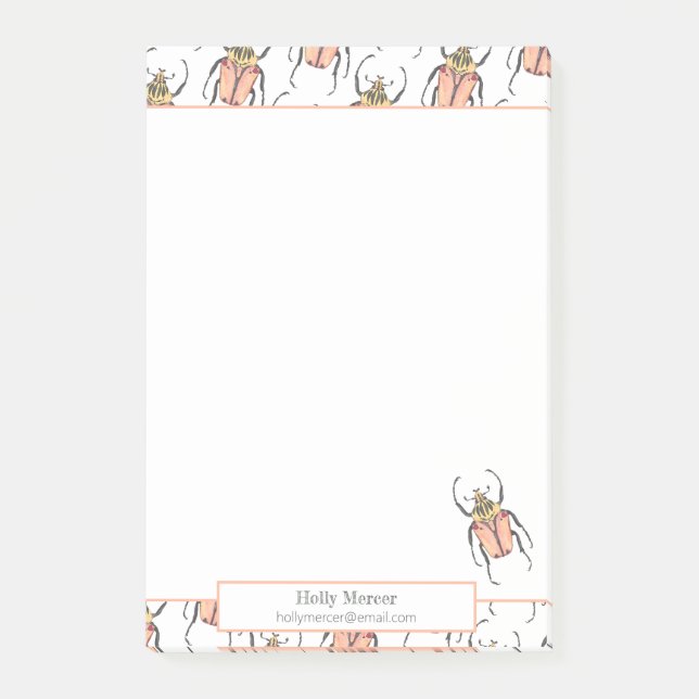 Post-it® Bloc-notes pour coléoptères roses avec coordonnées (Devant)