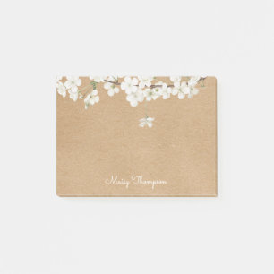 Post-it® Blossom Blanc Fleur Rustique Kraft Monogramme Nom
