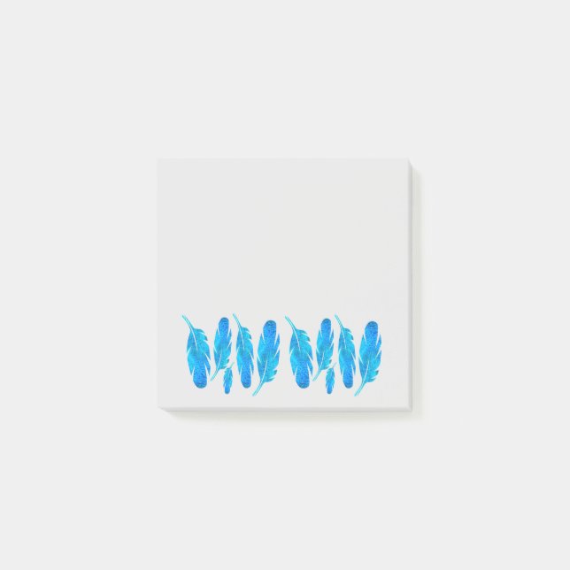 Post-it® Blue boho feathers blue and gray (Devant)