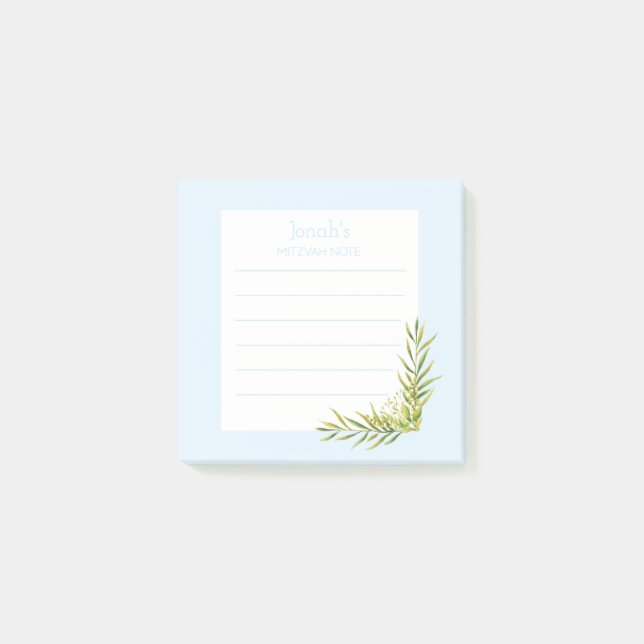 Post-it® Blue Floral Mitzvah Note : 3x3 Sticky Pad (Devant)