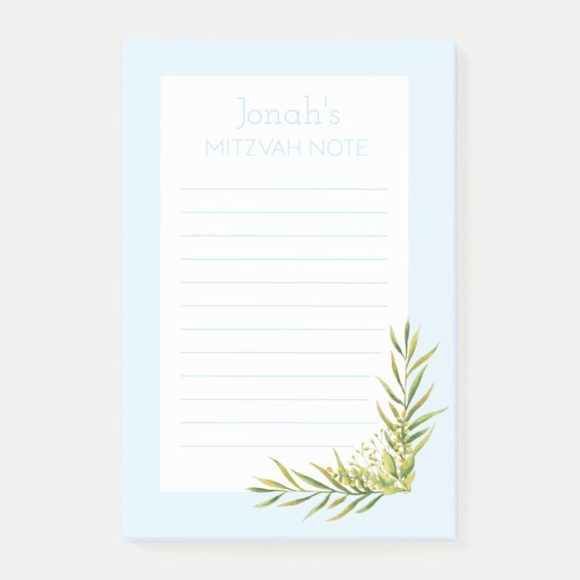 Post-it® Blue Floral Mitzvah Note : 4x6 Sticky Pad (Devant)