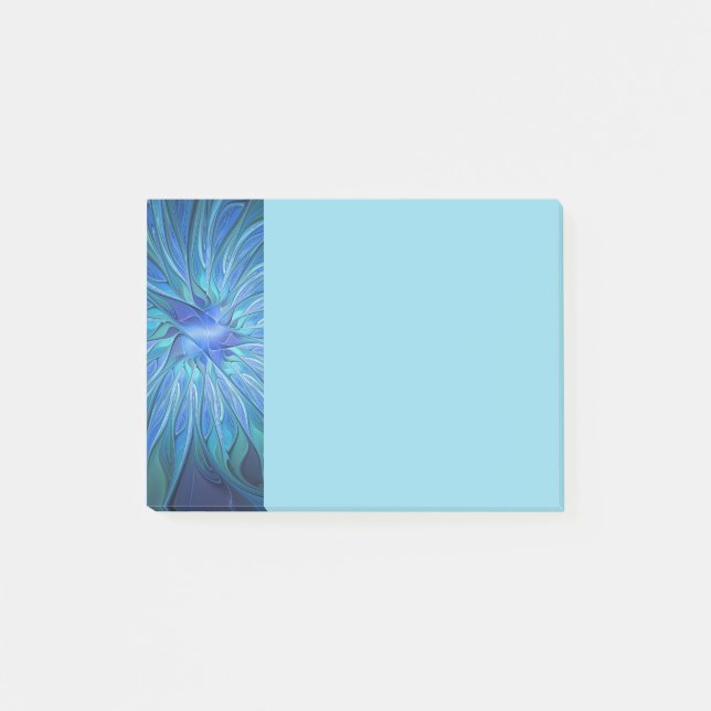 Post-it® Blue Flower Fantasy Pattern, Abstract Fractal Art (Devant)