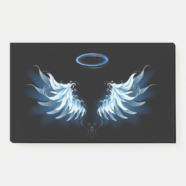 Post-it® Blue Glowing Angel Wings on black background (Devant)