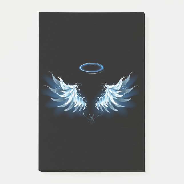 Post-it® Blue Glowing Angel Wings on black background (Devant)