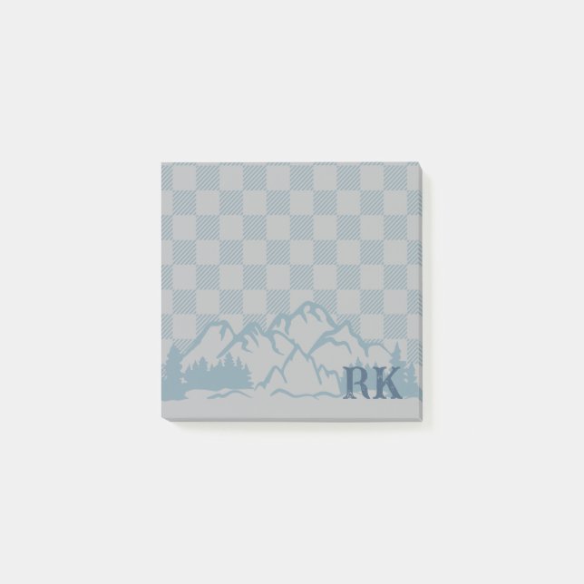 Post-it® Blue Gray Check Pattern Rustic Mountains Monogram (Devant)