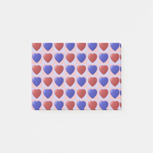 Post-it® Blue Red Heart Checker pattern Valentine (Devant)