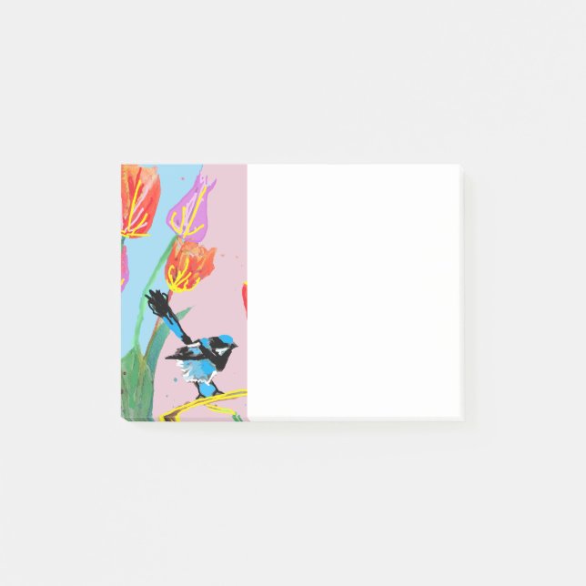 Post-it® Blue Wren Bird Motif Pink birds Post it Notes (Devant)