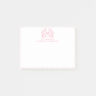 Post-it® Blush Rose Gingham Floral Couronne Monogramme