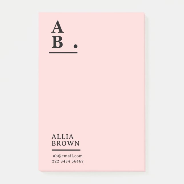 Post-it® Blush Rose Monogramme Design Moderne (Devant)