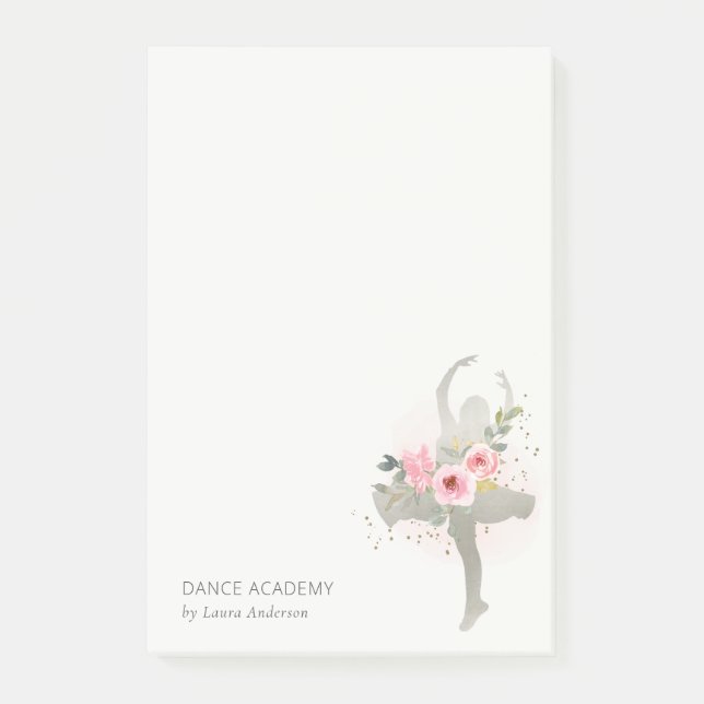 Post-it® Blush Silver Floral Girl Dance Academy Logo (Devant)