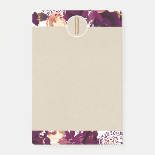 Post-it® Boho Bordeaux Marsala Floral Kraft Rustique Monogr