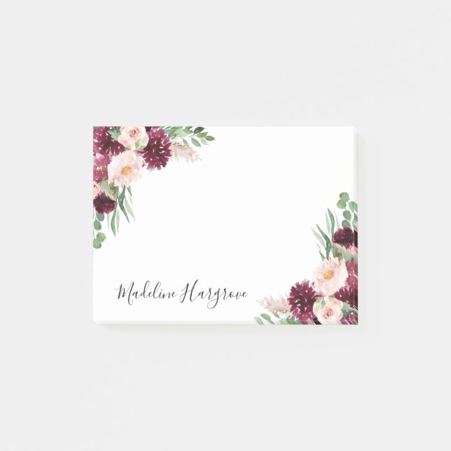 Post-it® Boho Burgundy & Blush Floral Personnalisé (Devant)