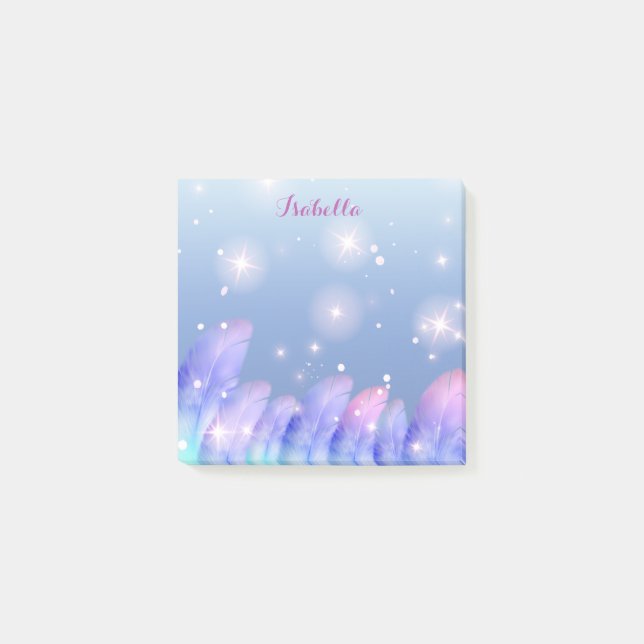 Post-it® Boho Pastel Plumes violettes rose Étincelles Perso (Devant)
