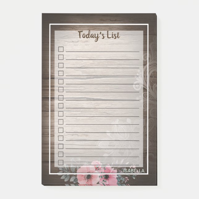 Post-it® Boho Pink Primrose Patiné Wood Liste d'aujourd'hui (Devant)