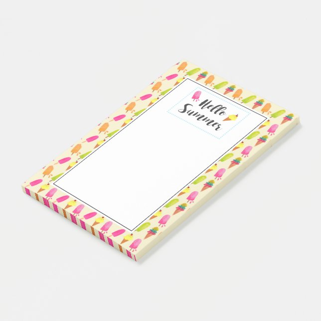 Post-it® Bonjour Popsicles d'été et crème glacée (Incliné)