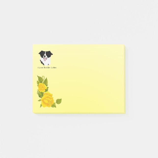 Post-it® Border collie et roses jaunes (Devant)