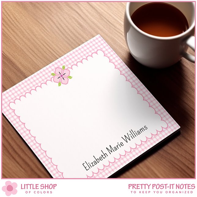 Post-it® Bordure à galets rose En vichy floral personnalisé (Créateur téléchargé)