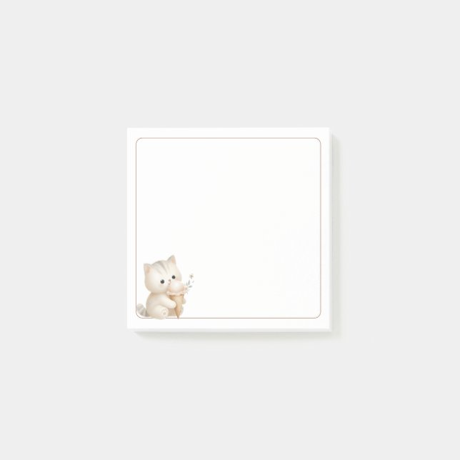 Post-it® Bordure claire Beige mignonne Chat avec crème glac (Devant)