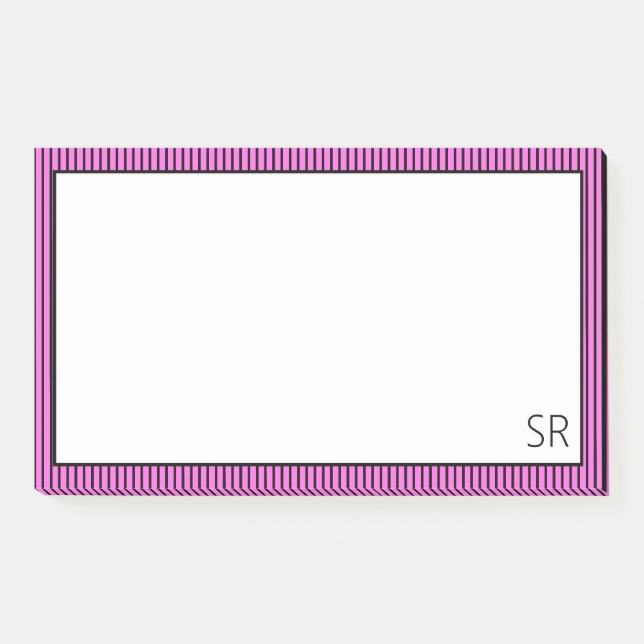 Post-it® Bordure en bande noire rose Bubblegum | Monogramme (Devant)