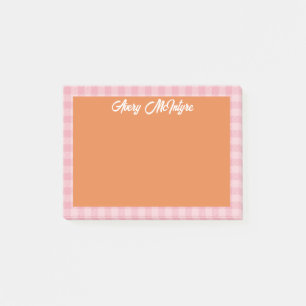 Post-it® Bordure Gingham Rose Orange Nom En Écriture Cool