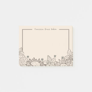 Post-it® Bordure mince du Bloc-notes floral et nom personna