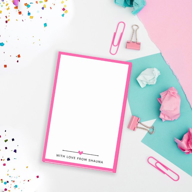 Post-it® Bordure Rose Chaud & Coeur Avec Amour Du Nom (Créateur téléchargé)