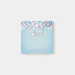 Post-it® Bordure Rose De Luxe Chic Et Élégante Sur Bleu Aqu