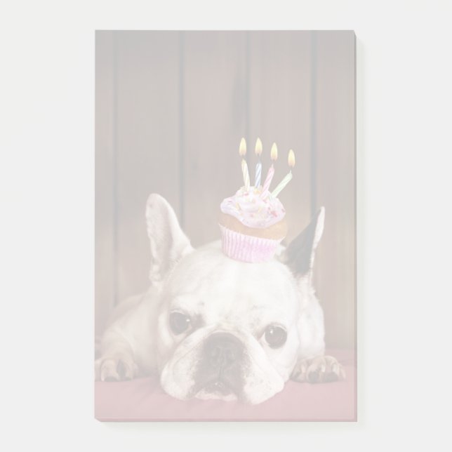 Post-it® Bouledogue français avec le petit gâteau (Devant)