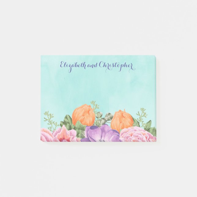 Post-it® Bouquet de fleurs aquarelles Mariage personnalisé (Devant)