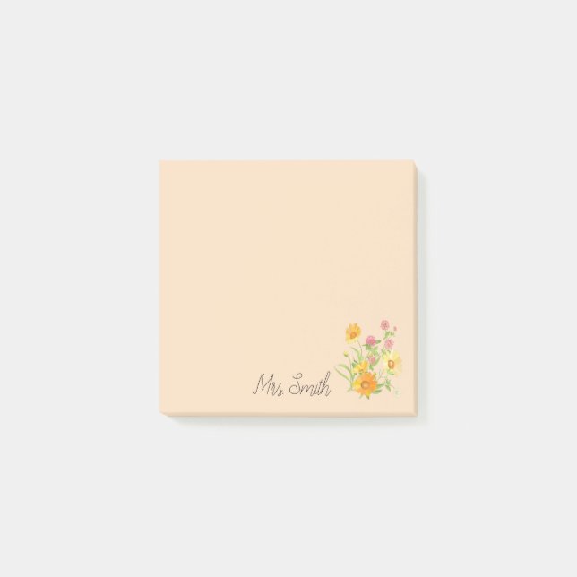 Post-it® Bouquet de fleurs de trèfle monogramme enseignant (Devant)