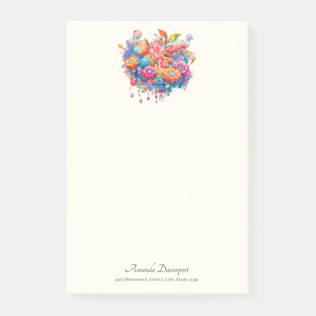 Post-it® Bouquet de fleurs en rose orange et bleu Boho (Devant)