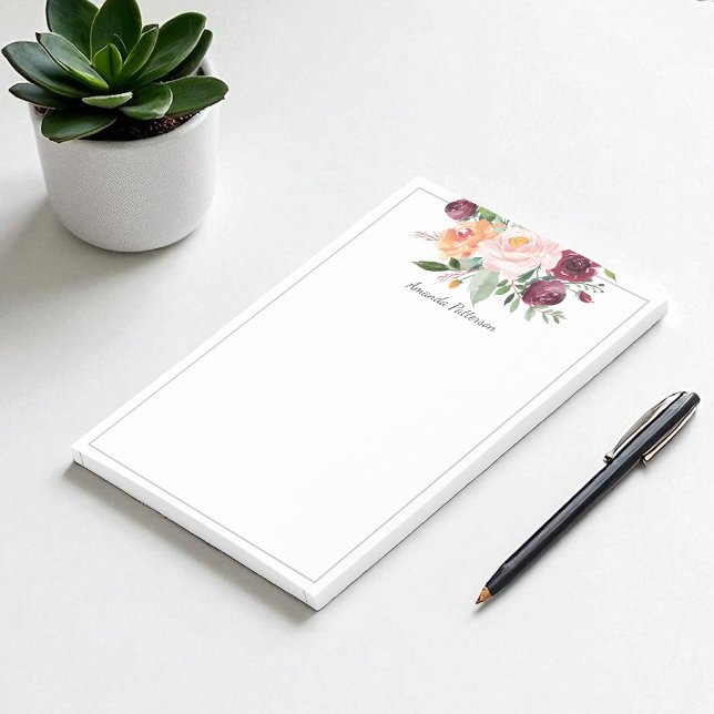 Post-it® Bouquet floral d'aquarelle rustique avec nom (Créateur téléchargé)