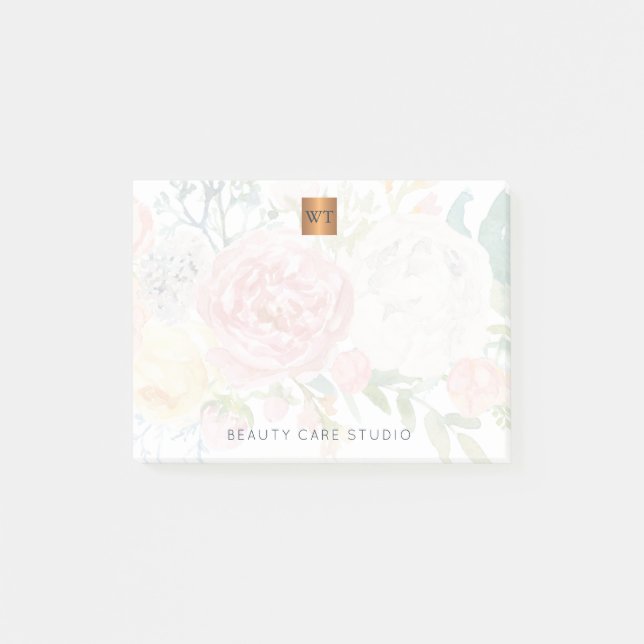 Post-it® Bouquet floral monogramme or métallique cuivre (Devant)