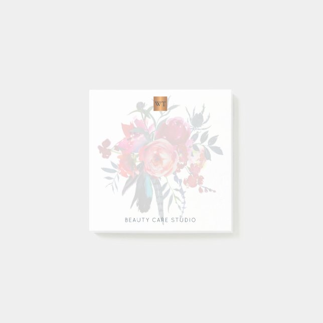 Post-it® Bouquet floral or métallique cuivre monogrammé (Devant)