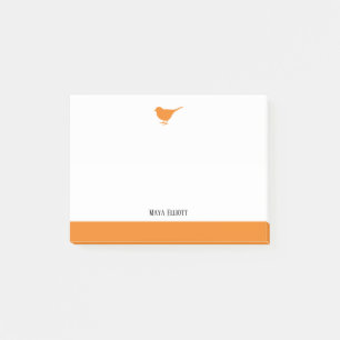 Post-it® Bright Orange Bird & Bordure sur Blanc avec nom
