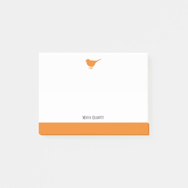 Post-it® Bright Orange Bird & Bordure sur Blanc avec nom (Devant)